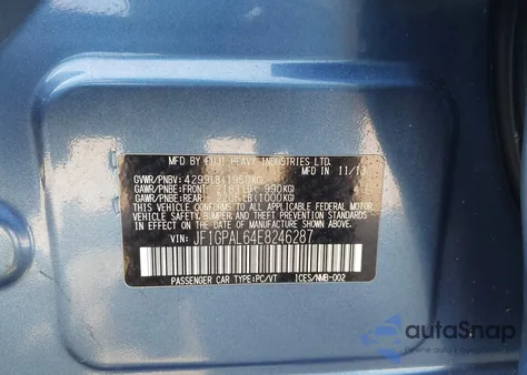 2014 Subaru Impreza 2.0I Sport Premium from USA, damaged, VIN JF1GPAL64E8246287